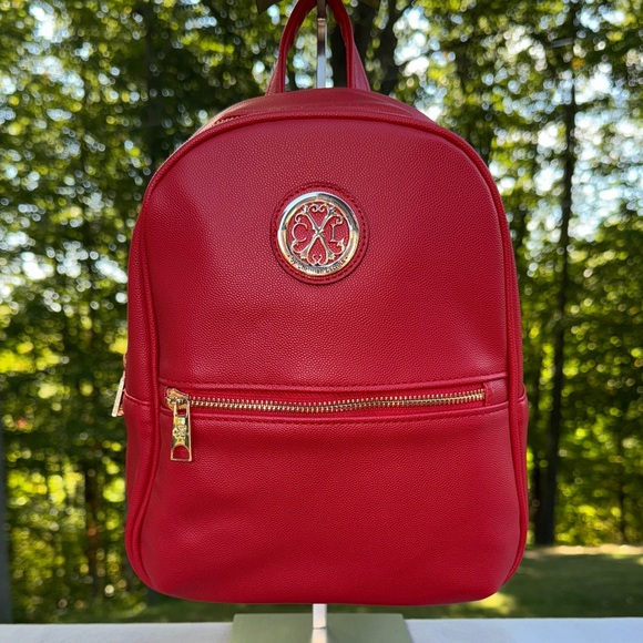 CXL by Christian Lacroix Pine Cavalier Backpack Red Faux Leather w/ Gold Accents main image 9